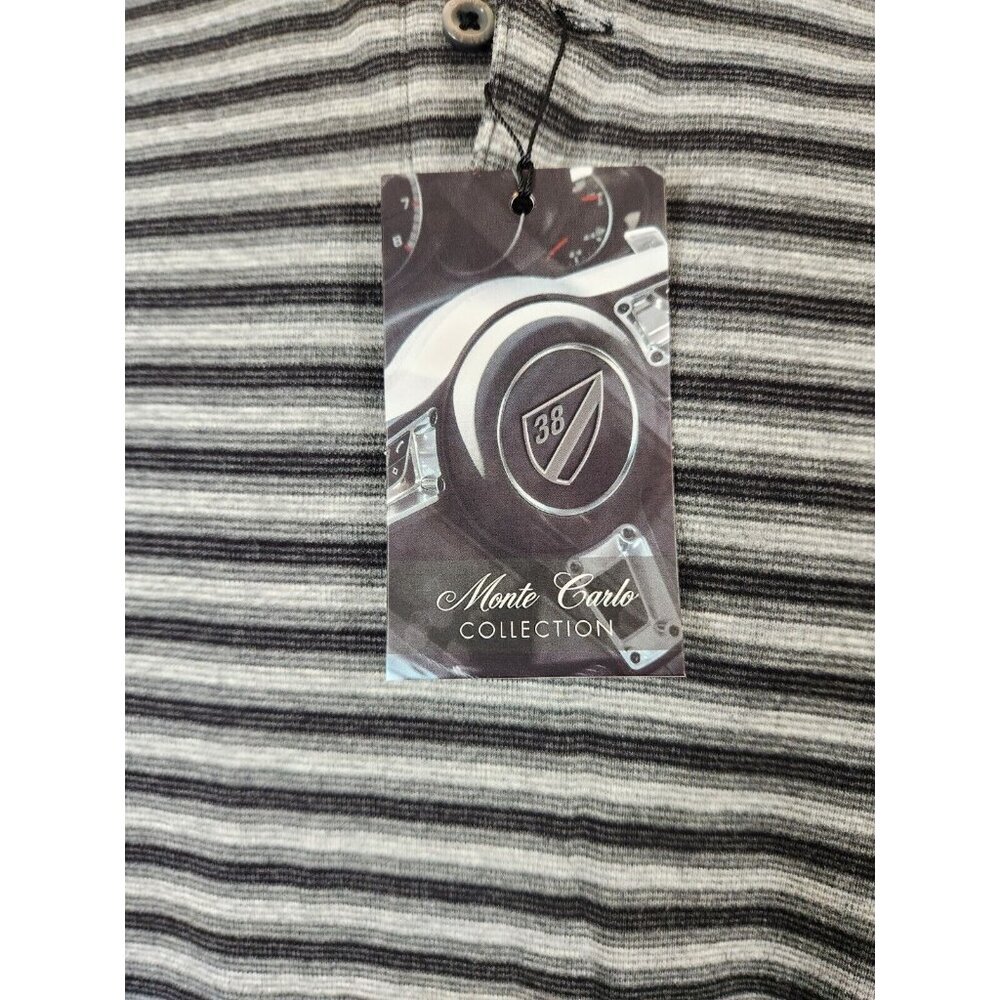 Cremieux Mens Size L Polo Shirt Black Gray Striped Monte Carlo 100% Cotton -25 - Picture 2 of 11